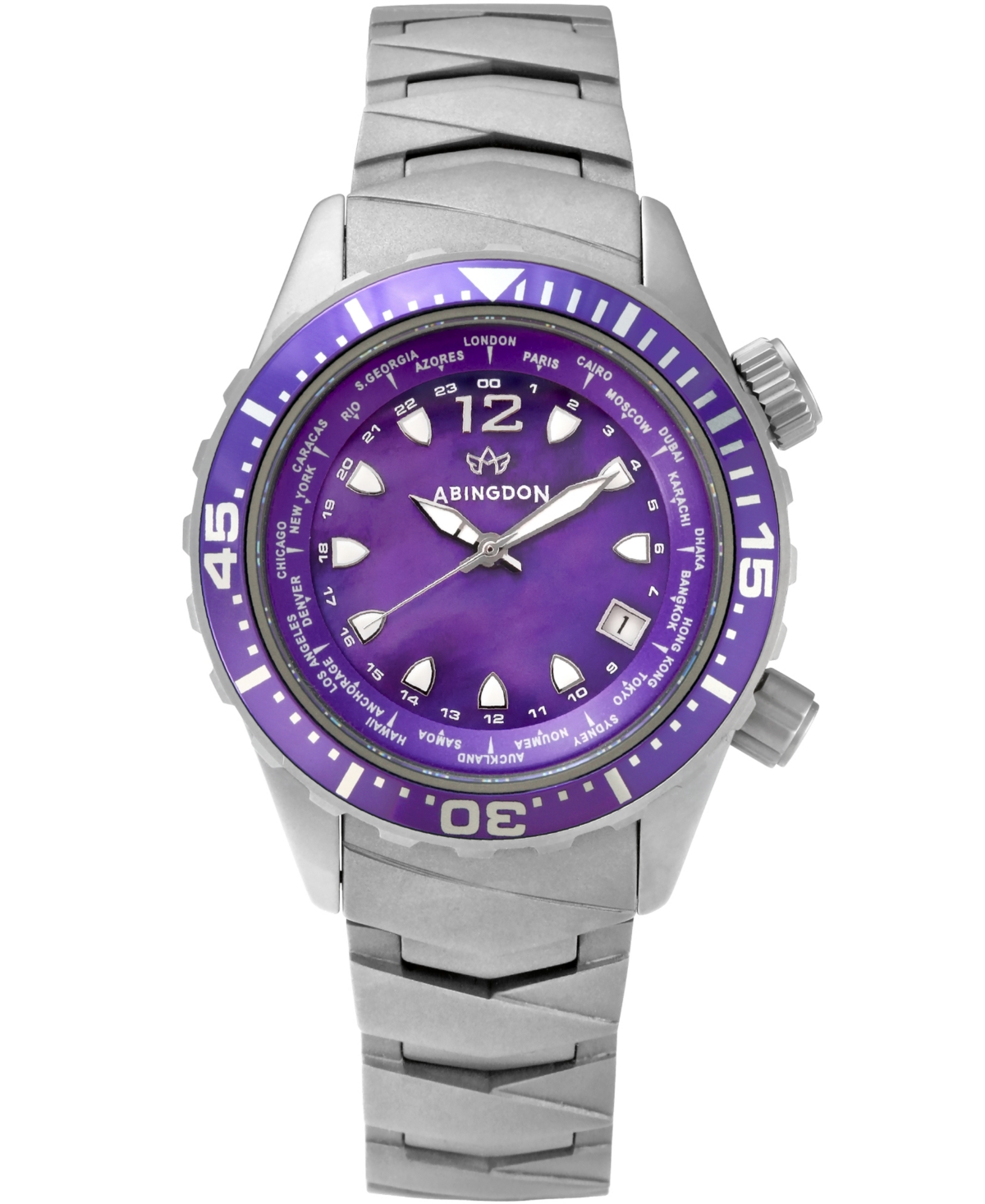 Women's Marina Diver's Multifunctional Titanium Bracelet & White Silicone Strap Watch 40mm - Pacific Purple