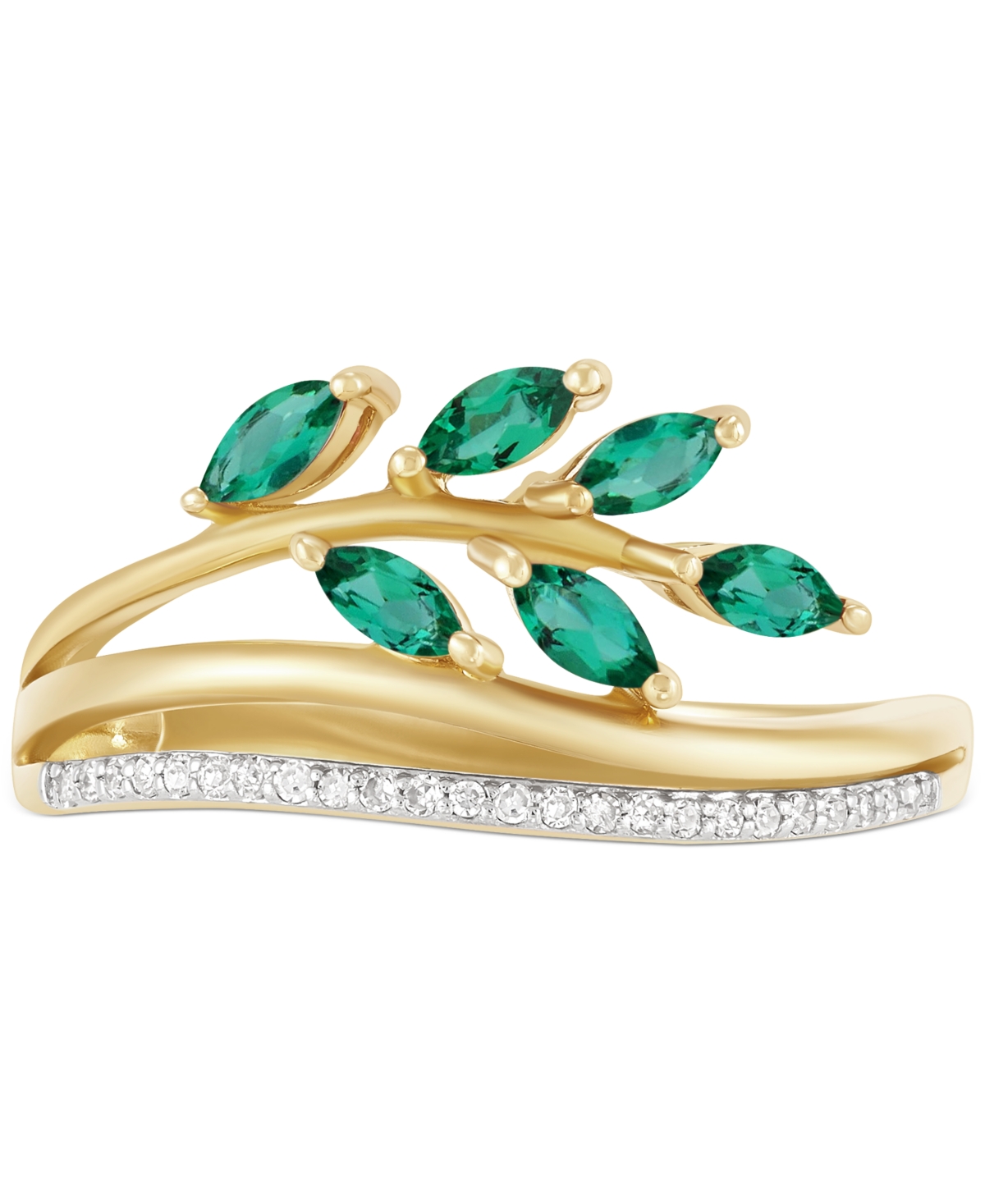 (1/2 ct. t.w.) & Diamond (1/20 ct. t.w.) Vine Motif Ring in 14k Gold (Also in Ruby & Sapphire) - Emerald