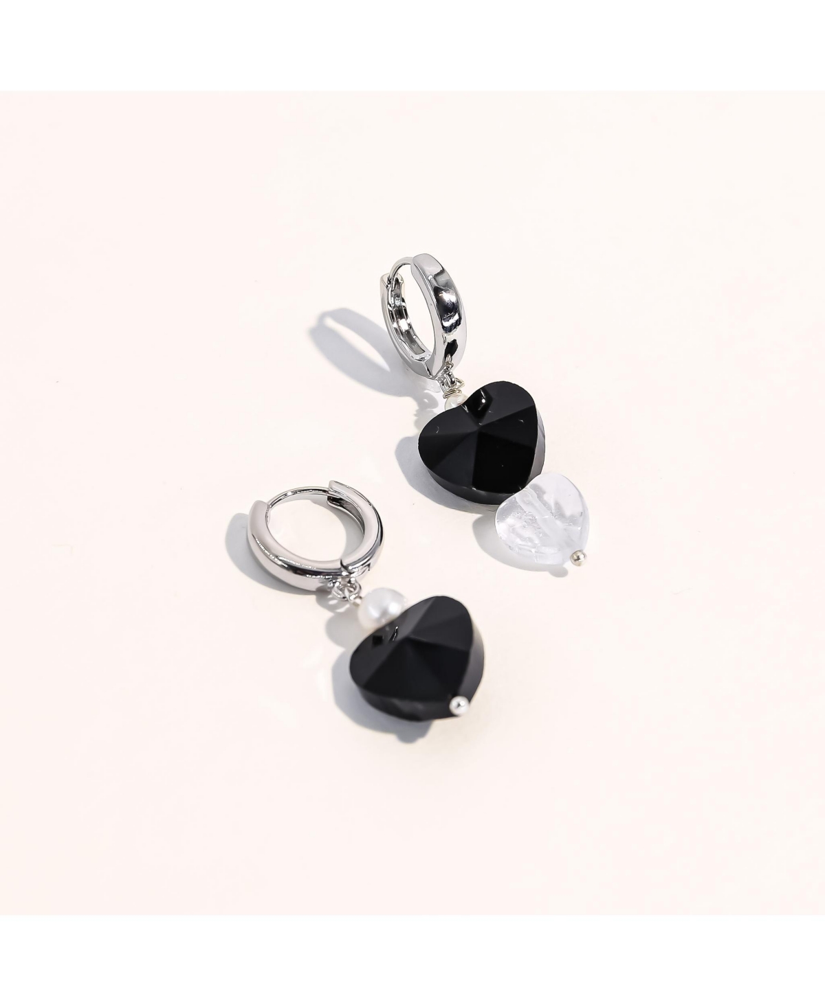 Robyn Black Heart Freshwater Pearl Silver Earrings For Women - Silver and black