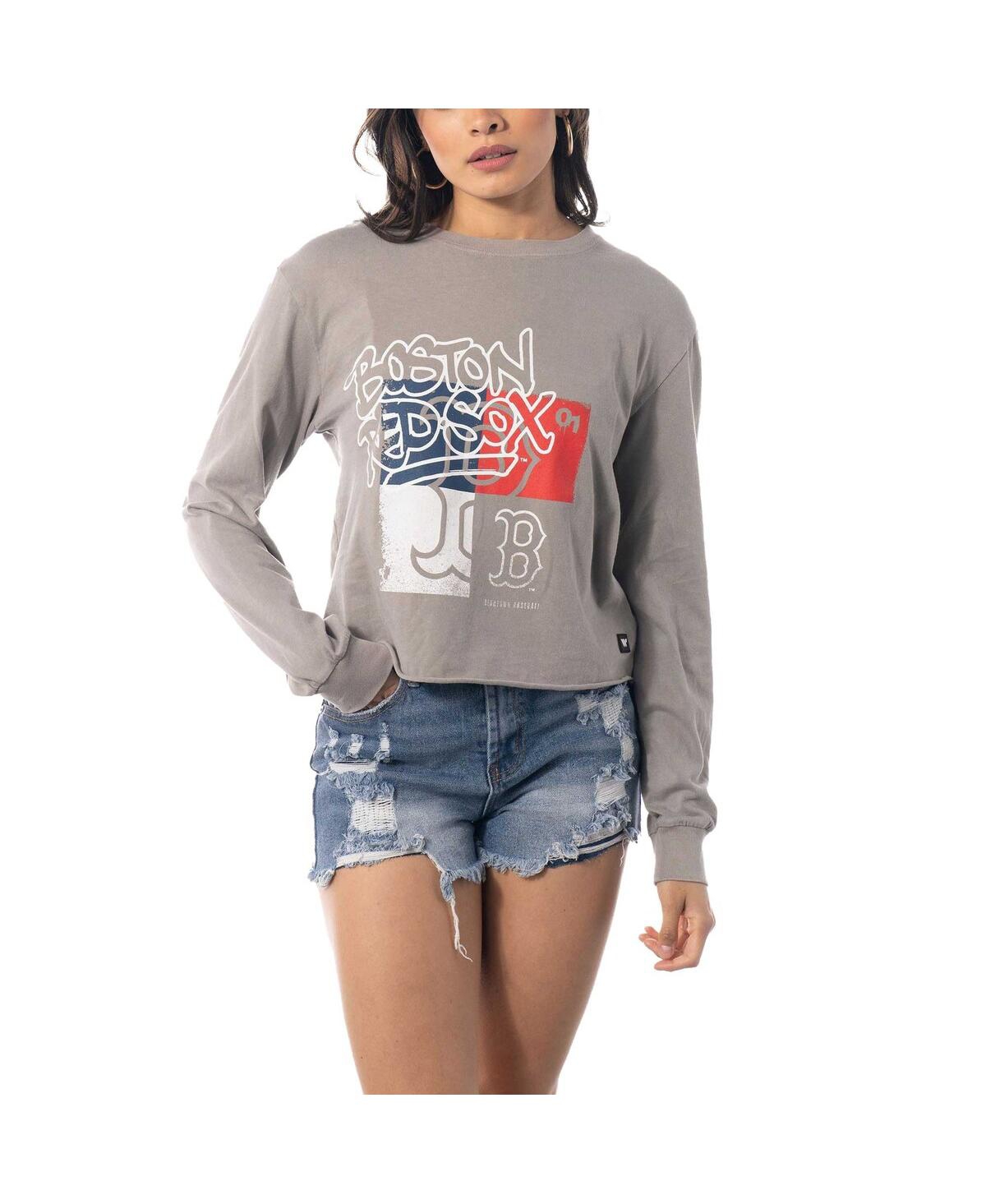 THE WILD COLLECTIVE WOMEN'S THE WILD COLLECTIVE GRAY BOSTON RED SOX CROPPED LONG SLEEVE T-SHIRT