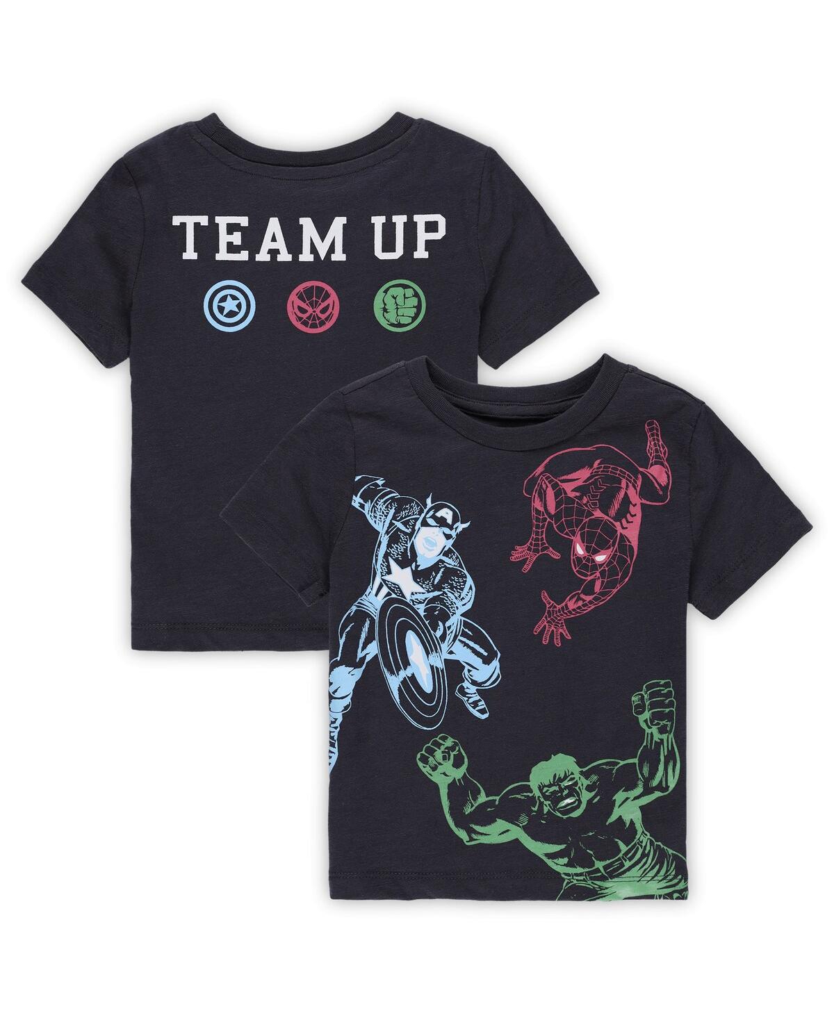Mad Engine Toddler Boys And Girls Black Marvel Team Up T-shirt
