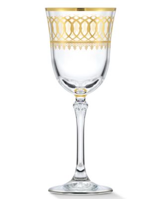 Gold-Tone Embellished White Wine Goblet with Gold-Tone Rings, Set of 4