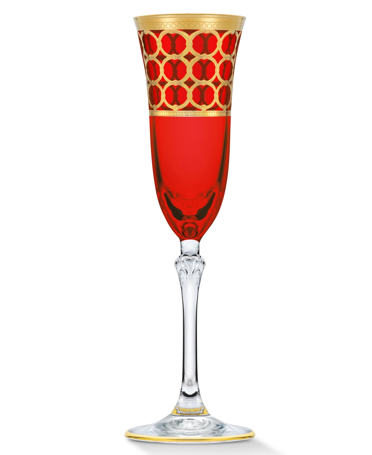 Lorren Home Trends DeepColored Champagne Flutes with Gold-Tone Rings, Set of 4 - Red