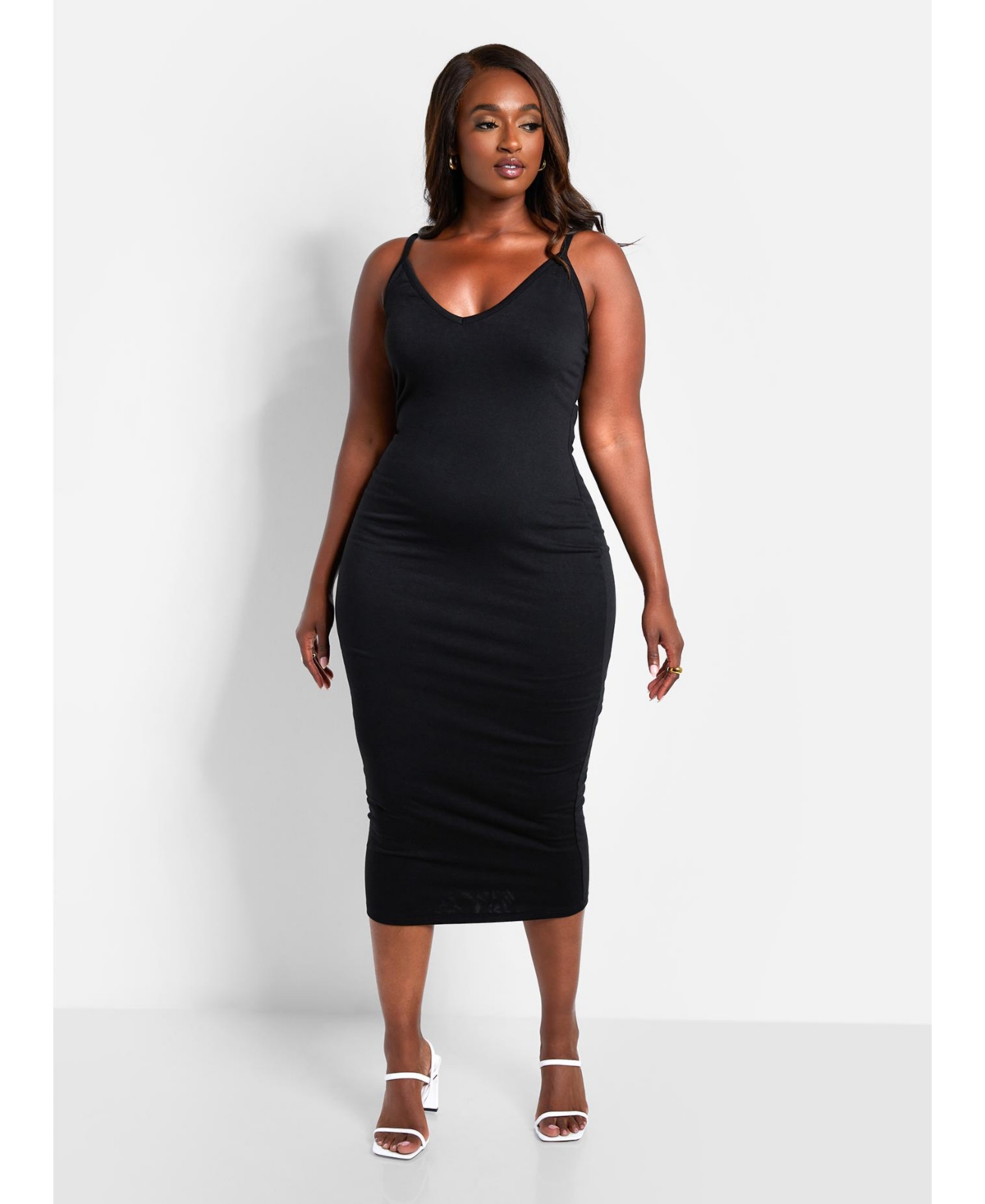 Women's Plus Size Essential Strappy Midi Bodycon Dress - Black