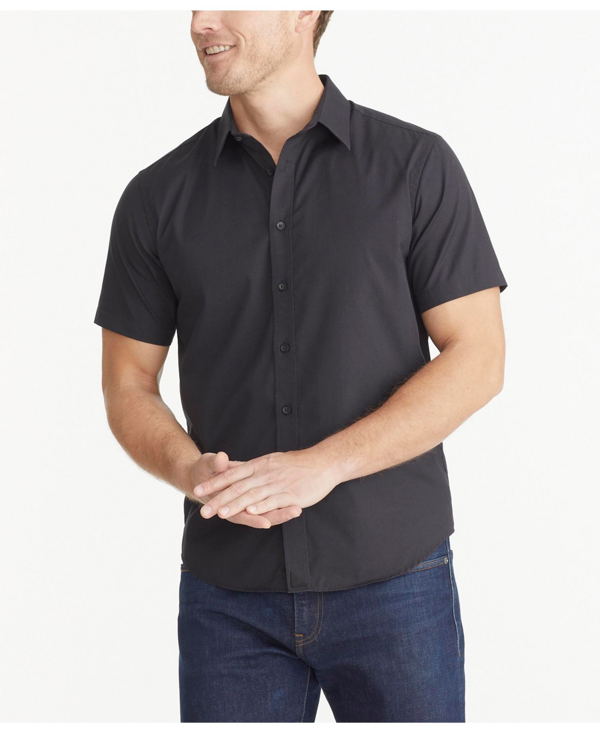 Men's Slim Fit Classic Short-Sleeve Coufran Button Up Shirt - Black