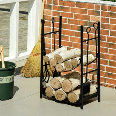 18&amp;#x22; 2-Tier Firewood Log Wood Storage Rack &amp; Accessories