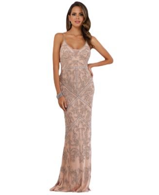 Lara 29744 - Spaghetti Strap Beaded Dress Blush / 14