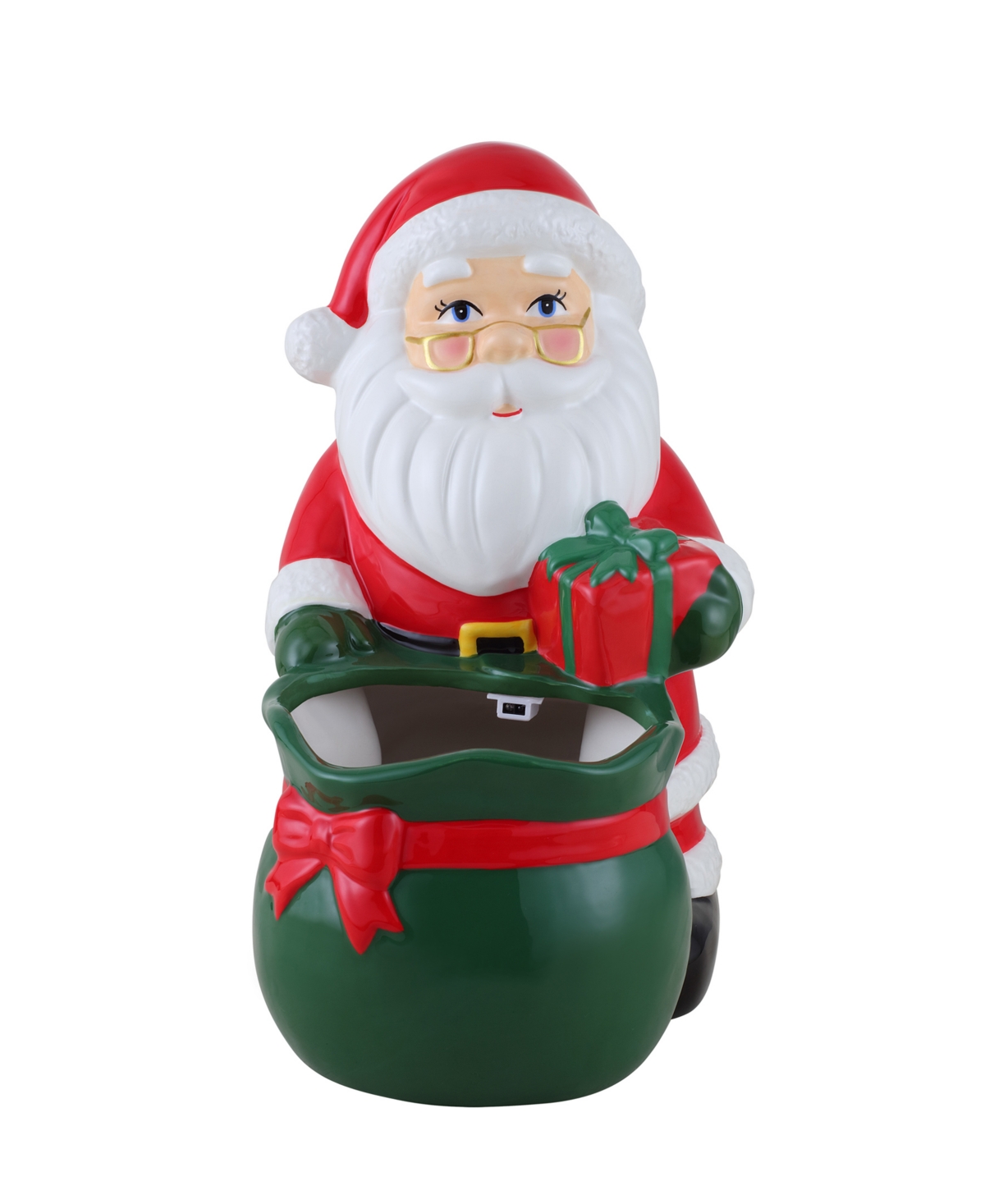 Mr. Christmas 12" Ceramic Musical Santa Bag Candy Bowl In Green