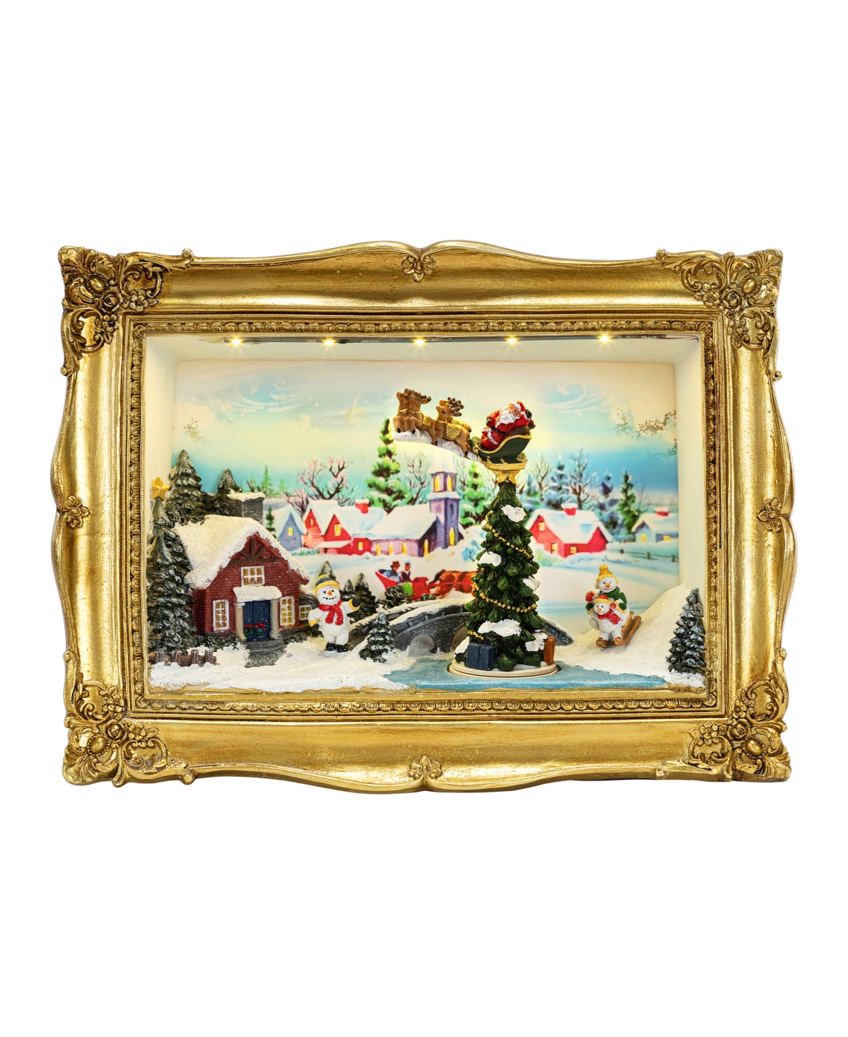 Mr. Christmas 90th Anniversary Collection Animated Musical Frame Village Shadow Box In Gold