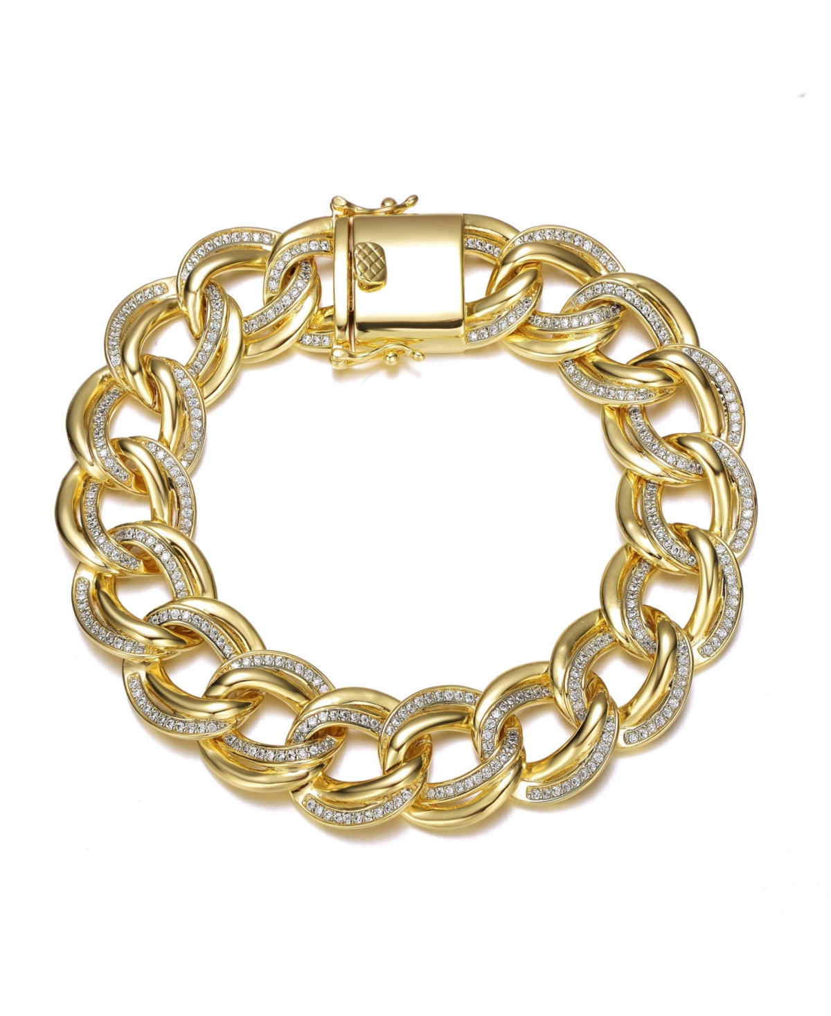 14K Gold Plated Cubic Zirconia Heavy Chain Bracelet - Gold