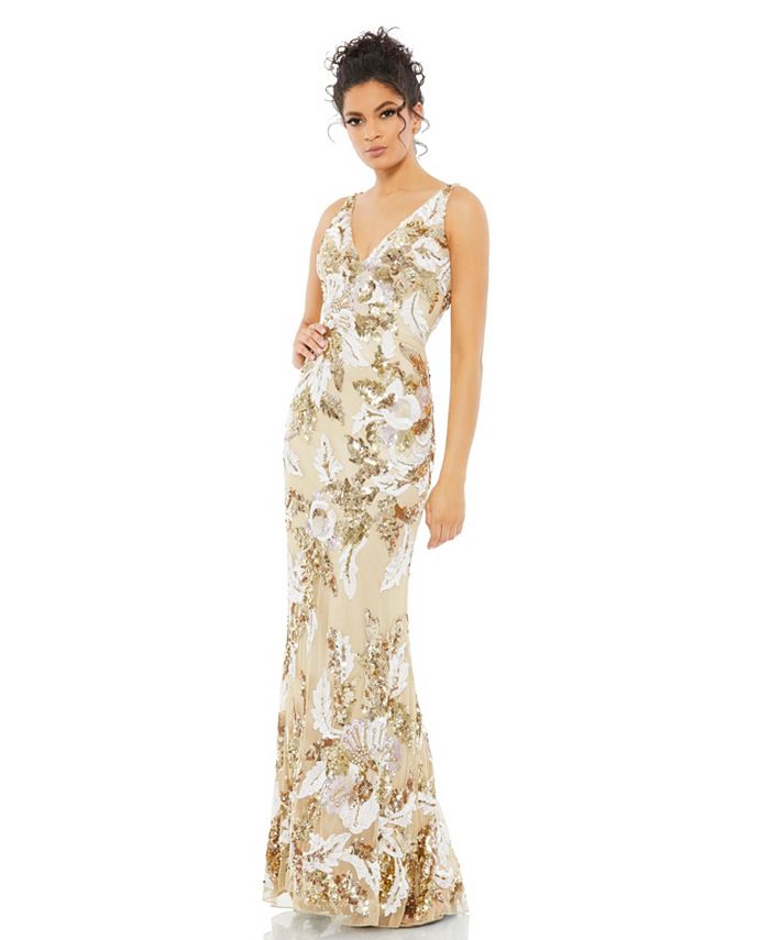 Mac Duggal Women's Floral Embellished Sequined Gown - Macy's