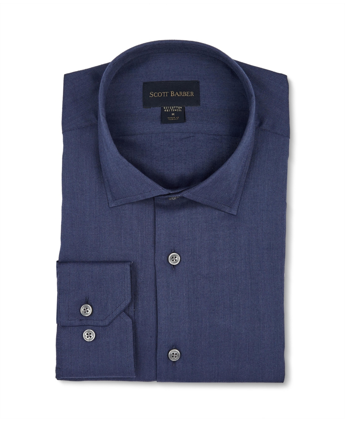 Men's Cotton/Tencel Herringbone Shirt - Navy