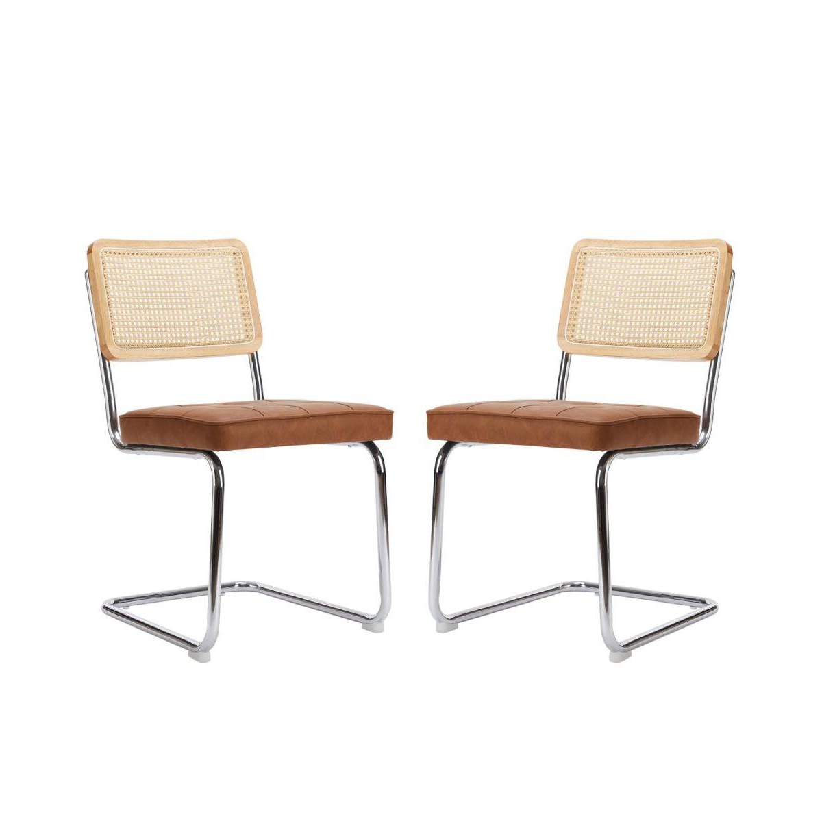 Cesca Chair Armless with Upholstered Seat & Cane Back, Set of 2