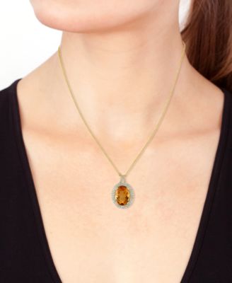 EFFY&reg; Citrine (9-1/5 ct .t.w.) & Diamond (7/8 ct. t.w.) Halo 18" Pendant Necklace in 14k Gold