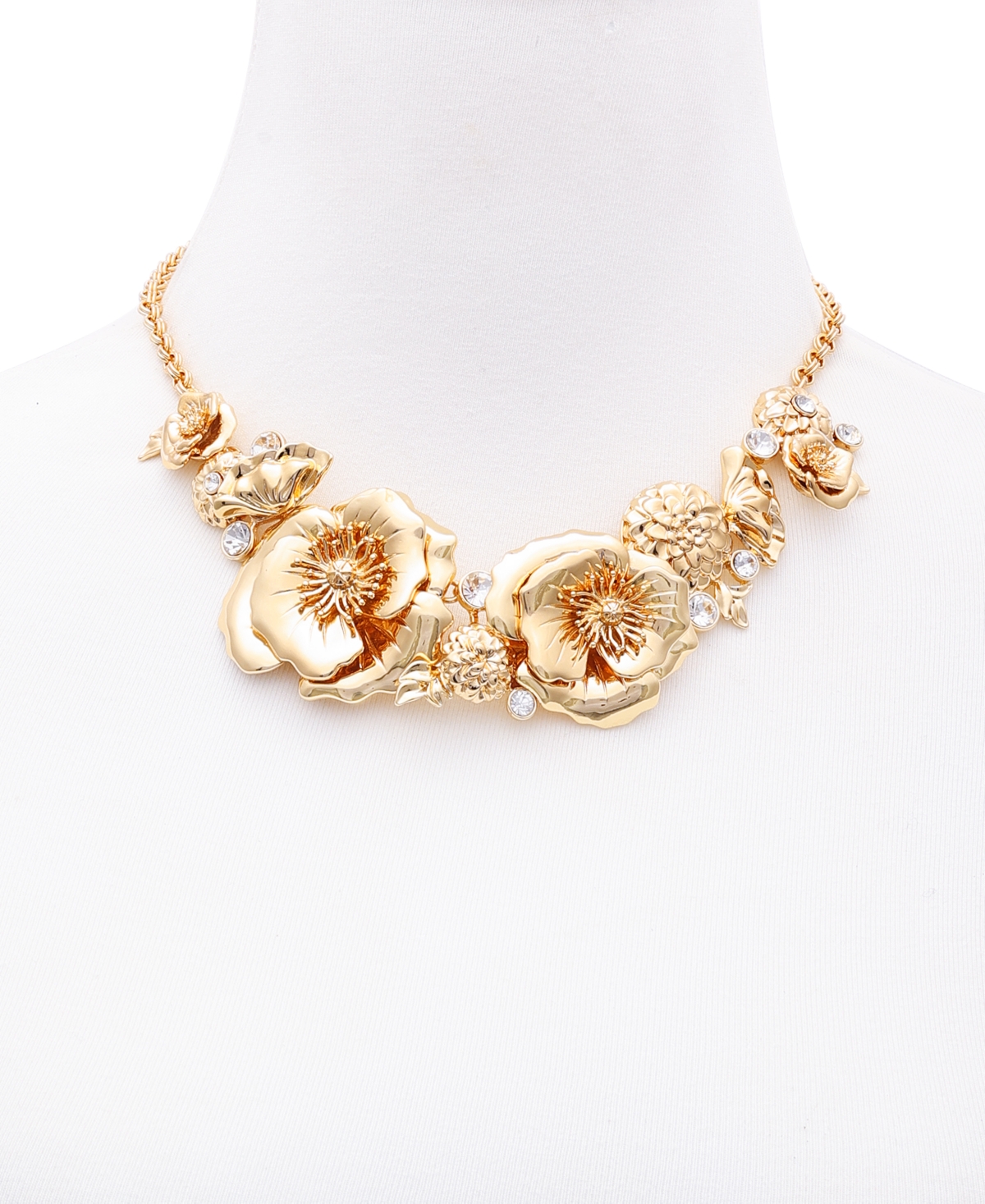 Shop Guess Gold-tone Crystal & Flower Statement Necklace, 16" + 2" Extender