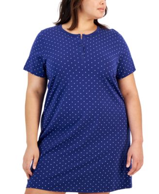 Plus Size Cotton Ditsy Floral Henley Sleepshirt, Created for Macy's