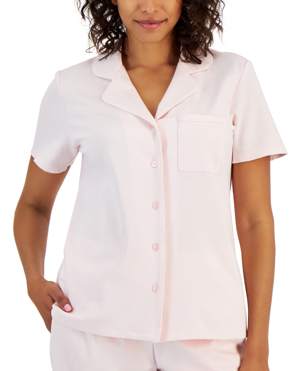 Women's Solid V-Neck Short-Sleeve Sleepwear Top, Created for Macy's