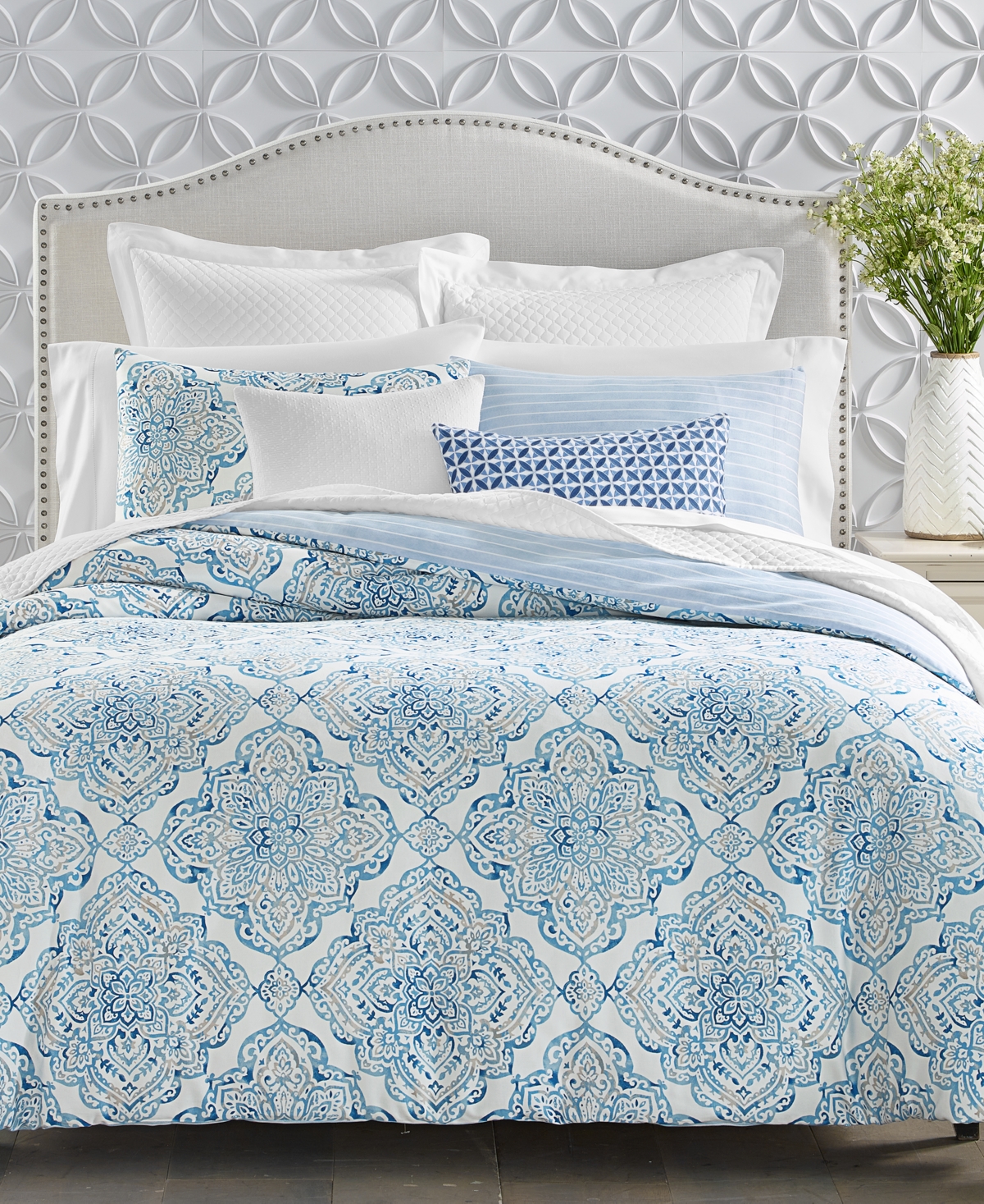 Charter Club Damask Designs Coastal Medallion 2-pc. Duvet Cover Set, Twin, Created For Macy's In Blue