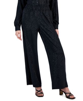 JM Collection - Petite High Rise Jacquard Animal Print Pull-On Pants