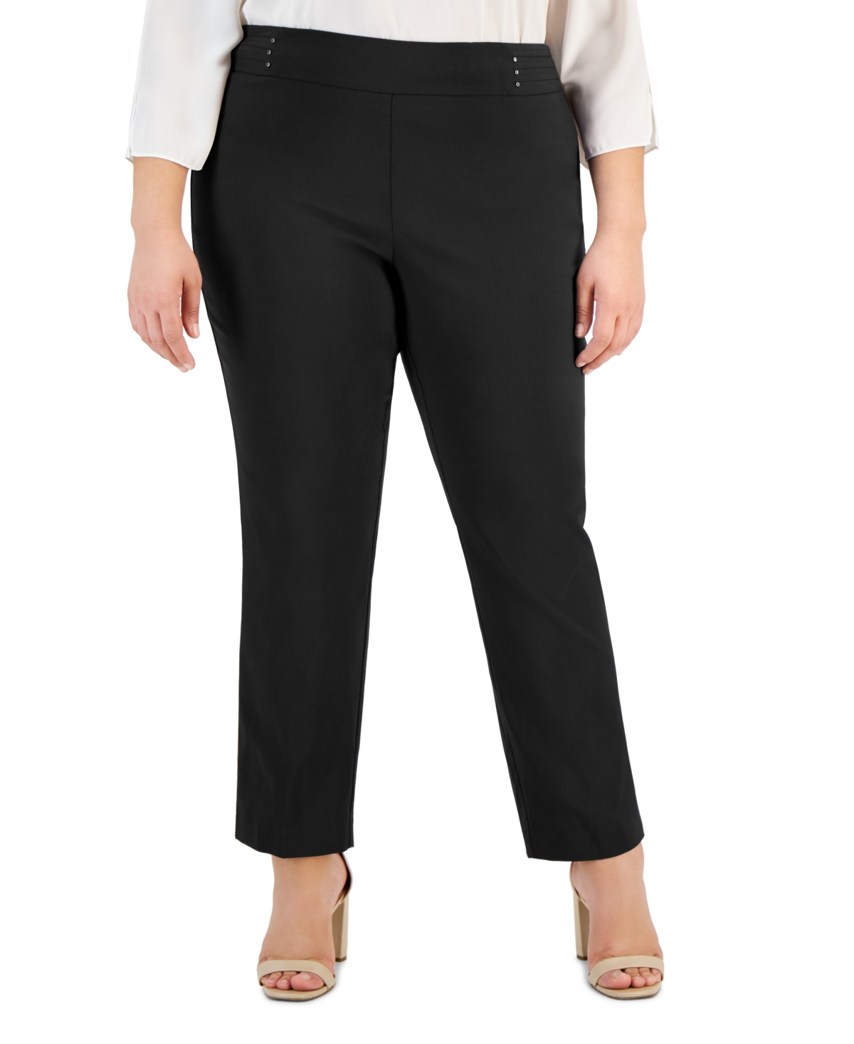 Jm Collection Plus & Petite Plus Size Tummy Control Pull-on Slim-leg Pants, Created For Macy's In Deep Black