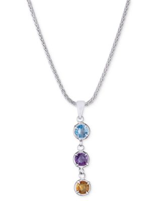 Macy's - Multi-Gemstone Dangle Drop Pendant Necklace (7 ct. t.w.) in Sterling Silver, 18" + 3" extender