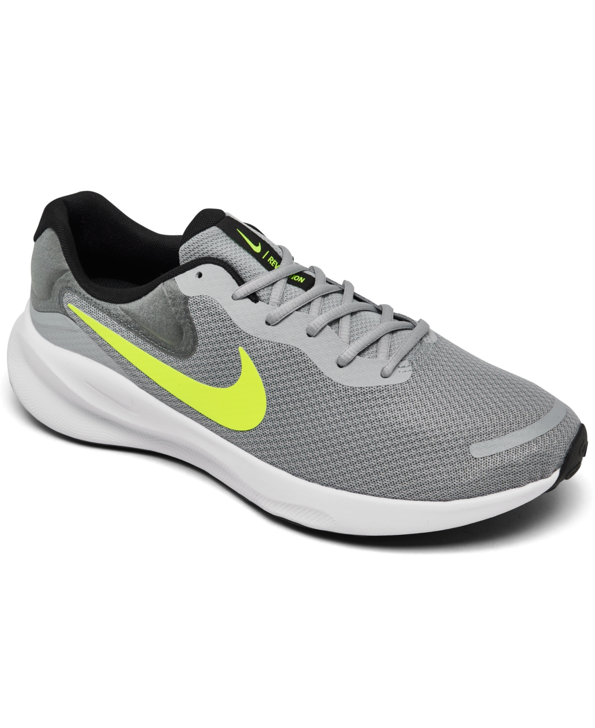 Shop Nike Men's Revolution 7 Running Sneakers From Finish Line In Wolf Gray,volt
