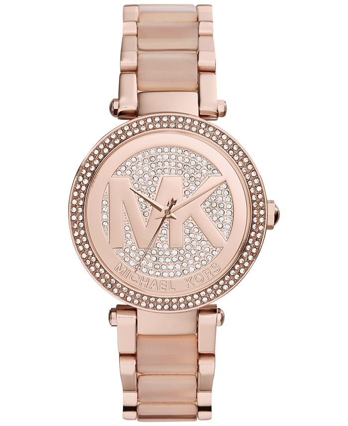 Michael Kors Women's Parker Blush Acetate and Rose Gold-Tone Stainless ...