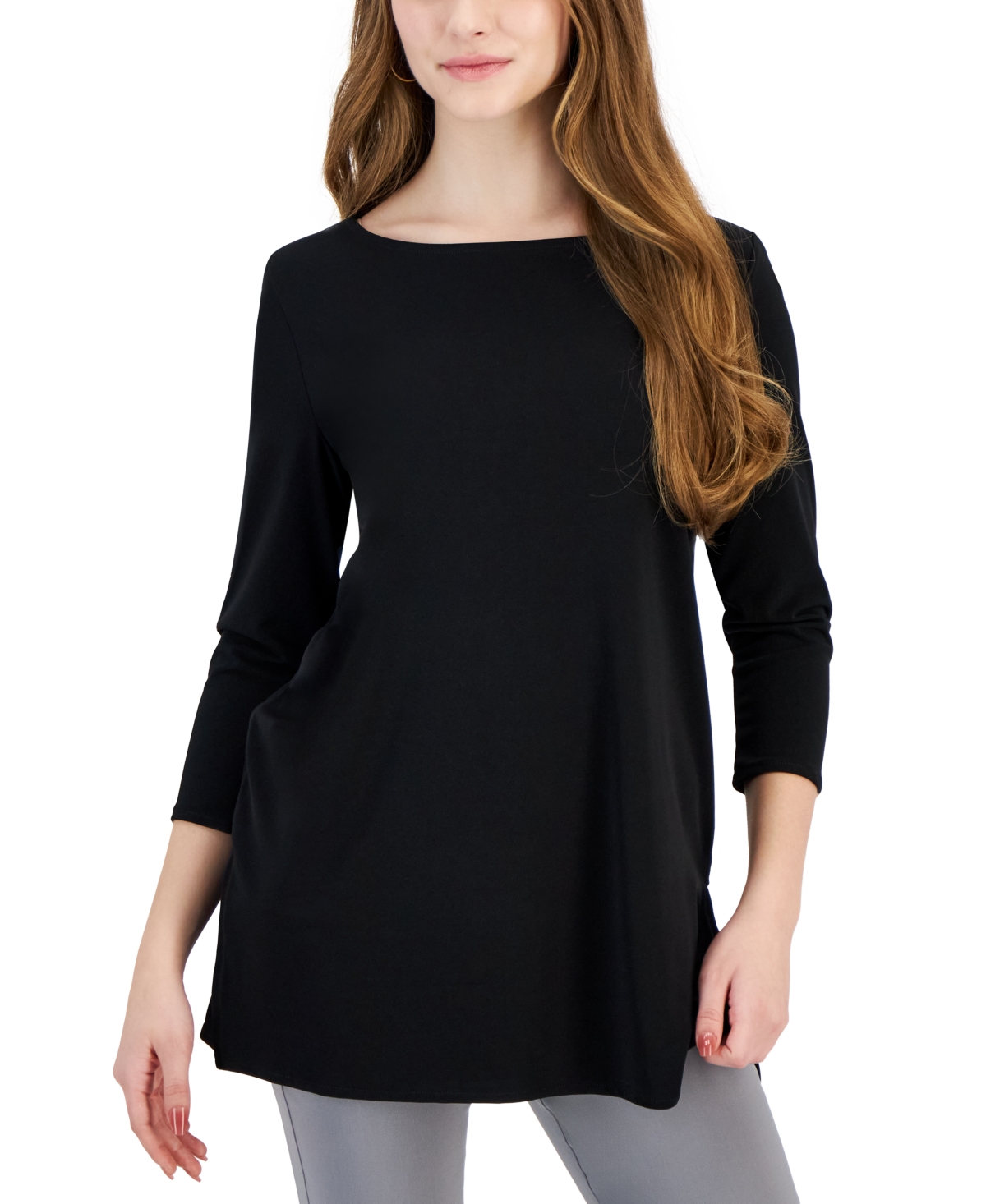 Shop Jm Collection Petite 3/4-sleeve Boat-neck Top, Created For Macy's In Deep Black