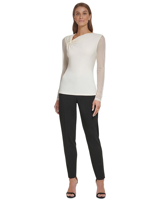 DKNY Women's Mixed Media Top White Size X-Small