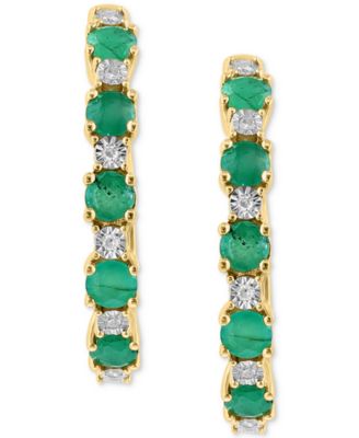 EFFY&reg; Sapphire (3/4 ct. t.w.) & Diamond Accent Small Hoop Earrings in 14k Gold-Plated Sterling Silver, 0.81" (Also available in Ruby and Emerald)