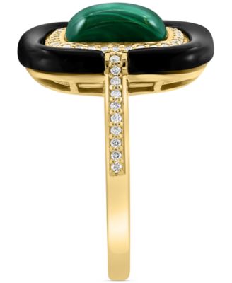 EFFY&reg; Malachite, Onyx, &  Diamond (1/5 ct. t.w.) Statement Ring in 14k Gold