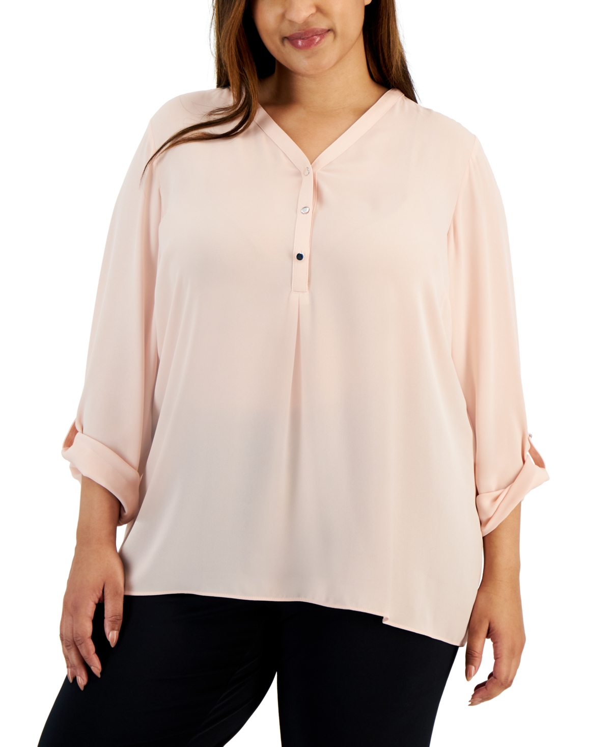 Plus Size V-Neck Roll-Tab Utility Top, Created for Macy's - Intrepid Blue