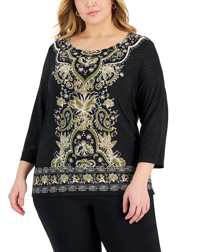 Jm Collection Plus Printed Jacquard Top, Created for Macy's