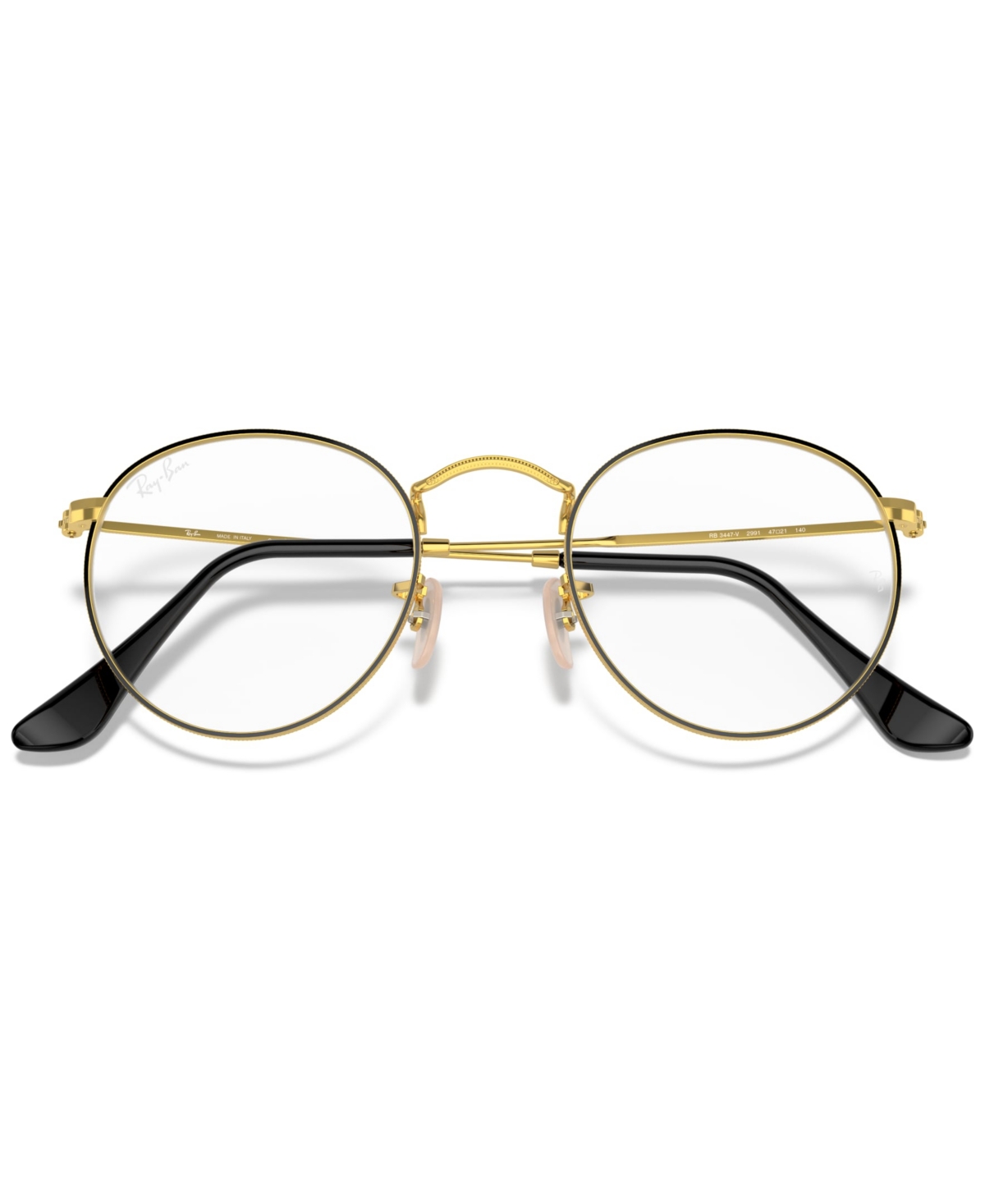 Ray Ban Unisex Round Metal Optics Eyeglasses, Rb3447v In Black On Gold