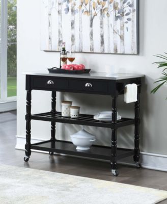 French Country 45" Medium Density Fiberboard (MDF) 3 Tier Stainless Steel Kitchen Cart