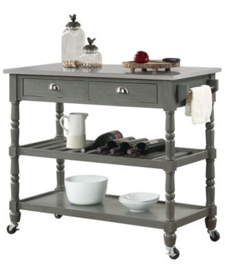 French Country 45" Medium Density Fiberboard (MDF) 3 Tier Stainless Steel Kitchen Cart