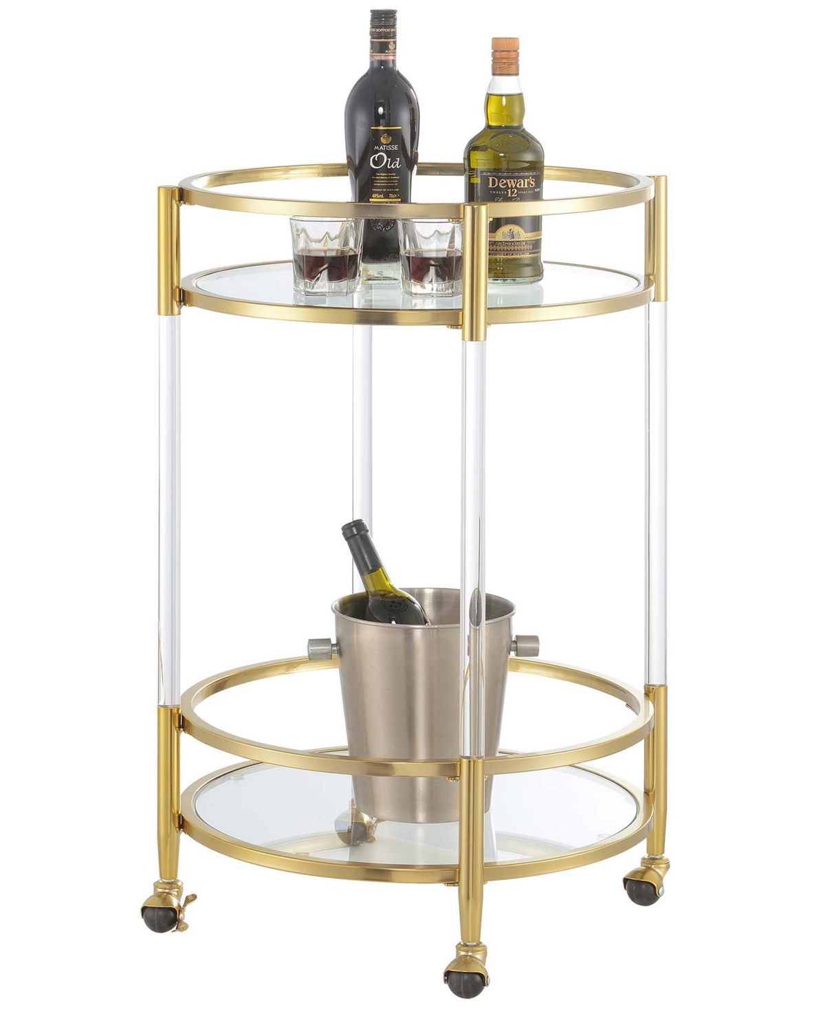 Convenience Concepts 22.25" Glass Royal Crest Acrylic Round Bar Cart In Glass,gold