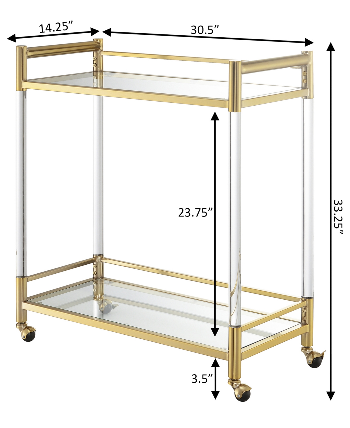 Convenience Concepts 30.5" Glass Royal Crest 2 Tier Acrylic Bar Cart In Gold,glass