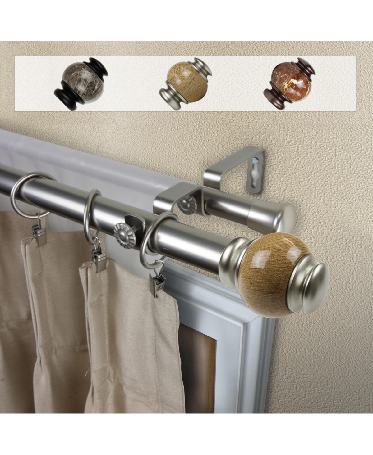 Marble 1" Double Curtain Rod 28-48" - Bronze