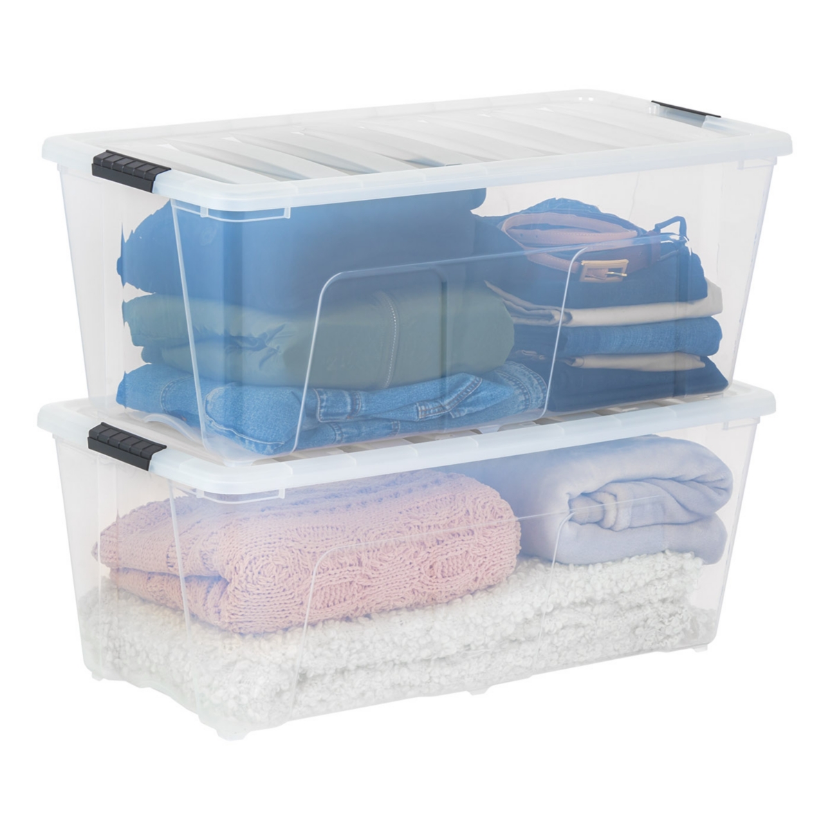 2 Pack 84qt Clear View Plastic Storage Bin with Lid and Secure Latching Buckles