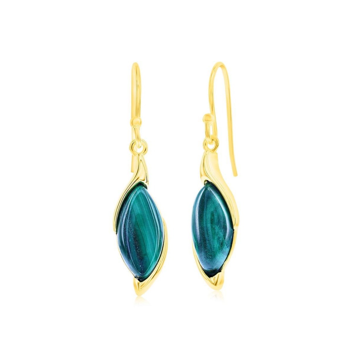 Sterling Silver Marquise Malachite Earrings - Gold Plated - Green