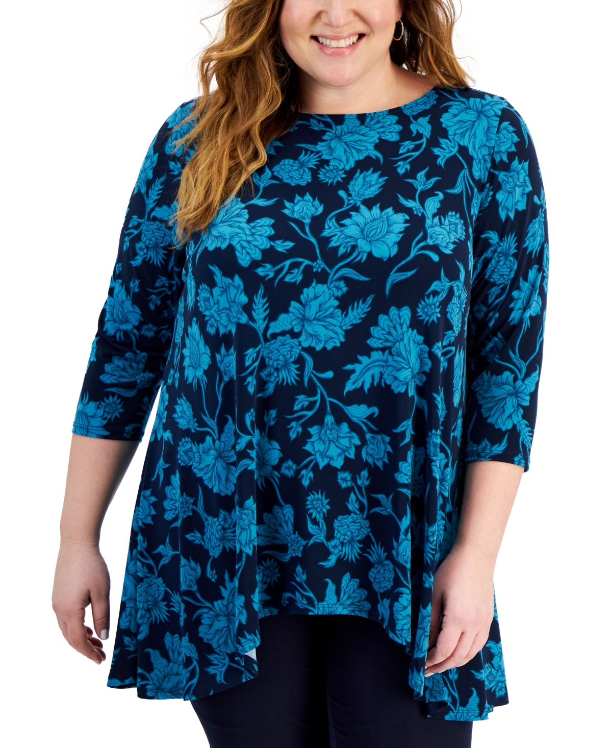 Jm Collection 3/4-sleeve Printed Tunic Top, Created For Macy's In Texture  Waves