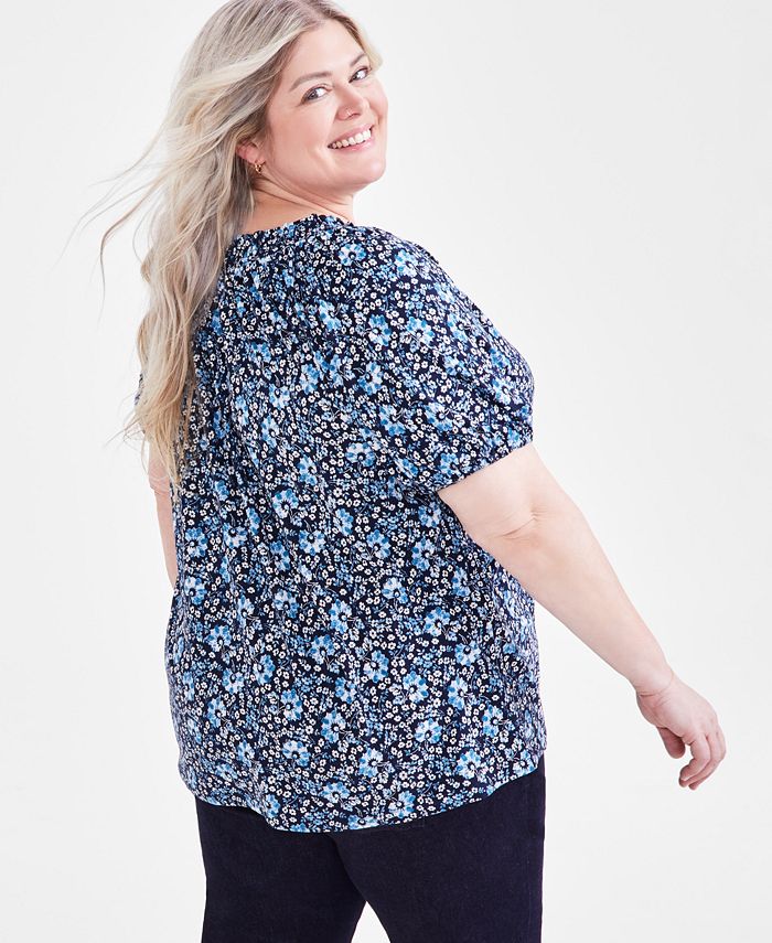 Style & Co Plus Size Printed Peasant Top, Created for Macy's - Macy's