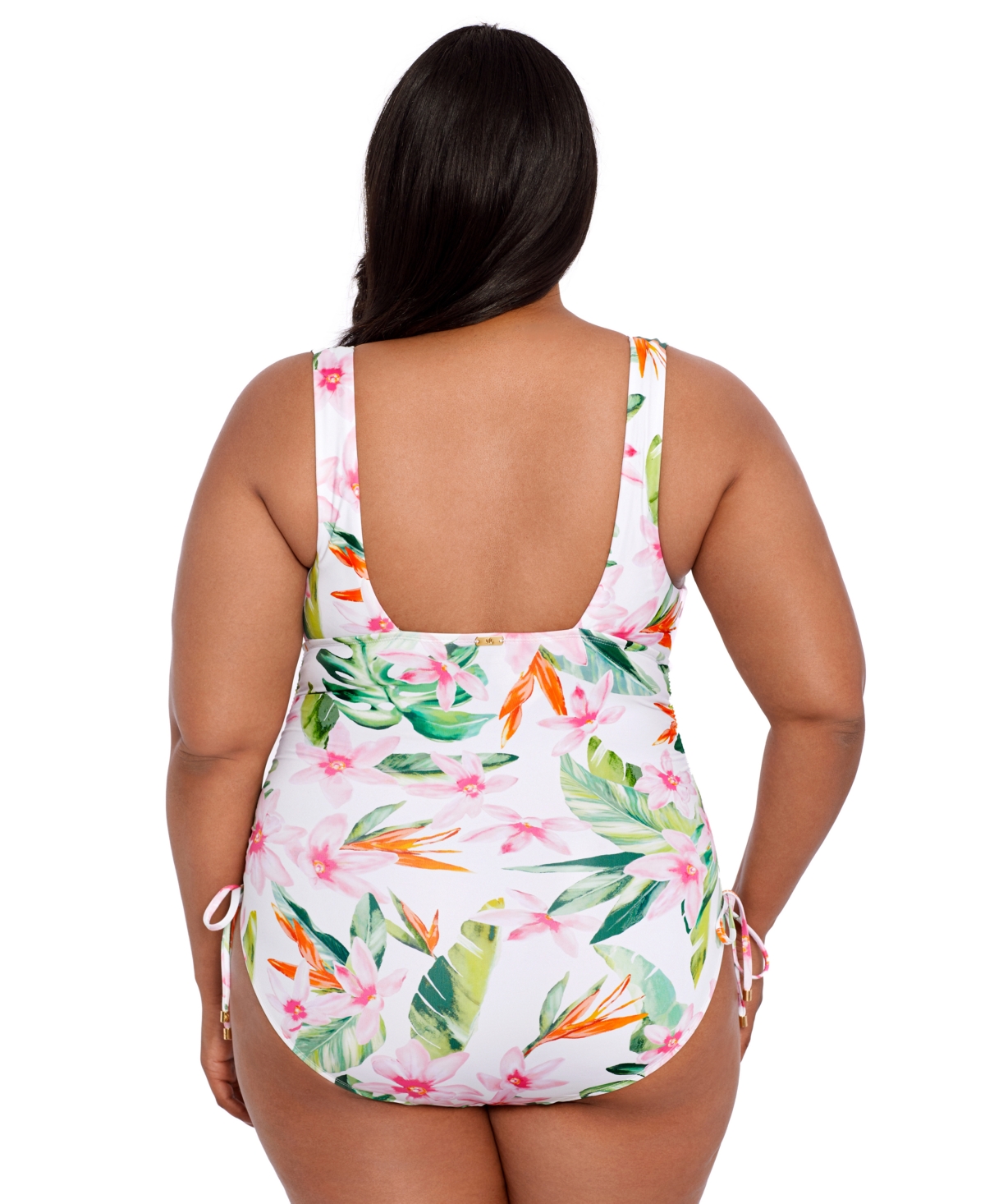 Shop Lauren Ralph Lauren Plus Size Shirred Plunge-neck One-piece Swimsuit In Watercolor Tropical