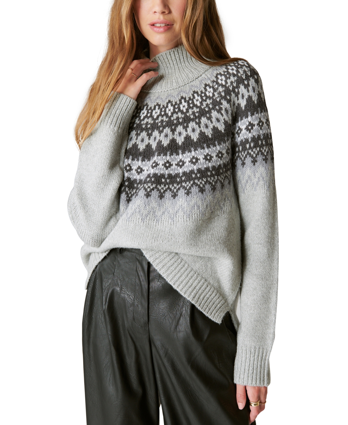 Shop Lucky Brand Women's Fair Isle Turtleneck Sweater In Light Grey Heather Combo