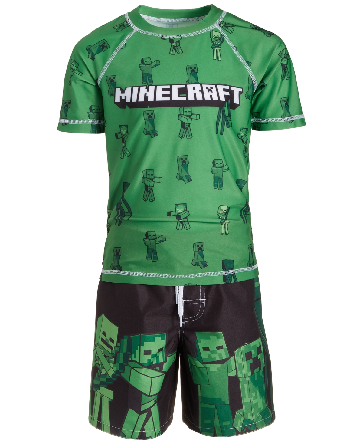 Shop Minecraft Little Boys Rash Guard & Swim Trunks, 2 Piece Set In Green