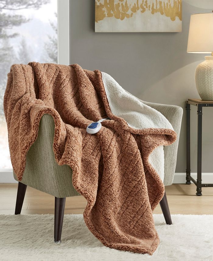 Sleep Philosophy Marbled Sherpa Heated Throw, 50" x 60" Macy's