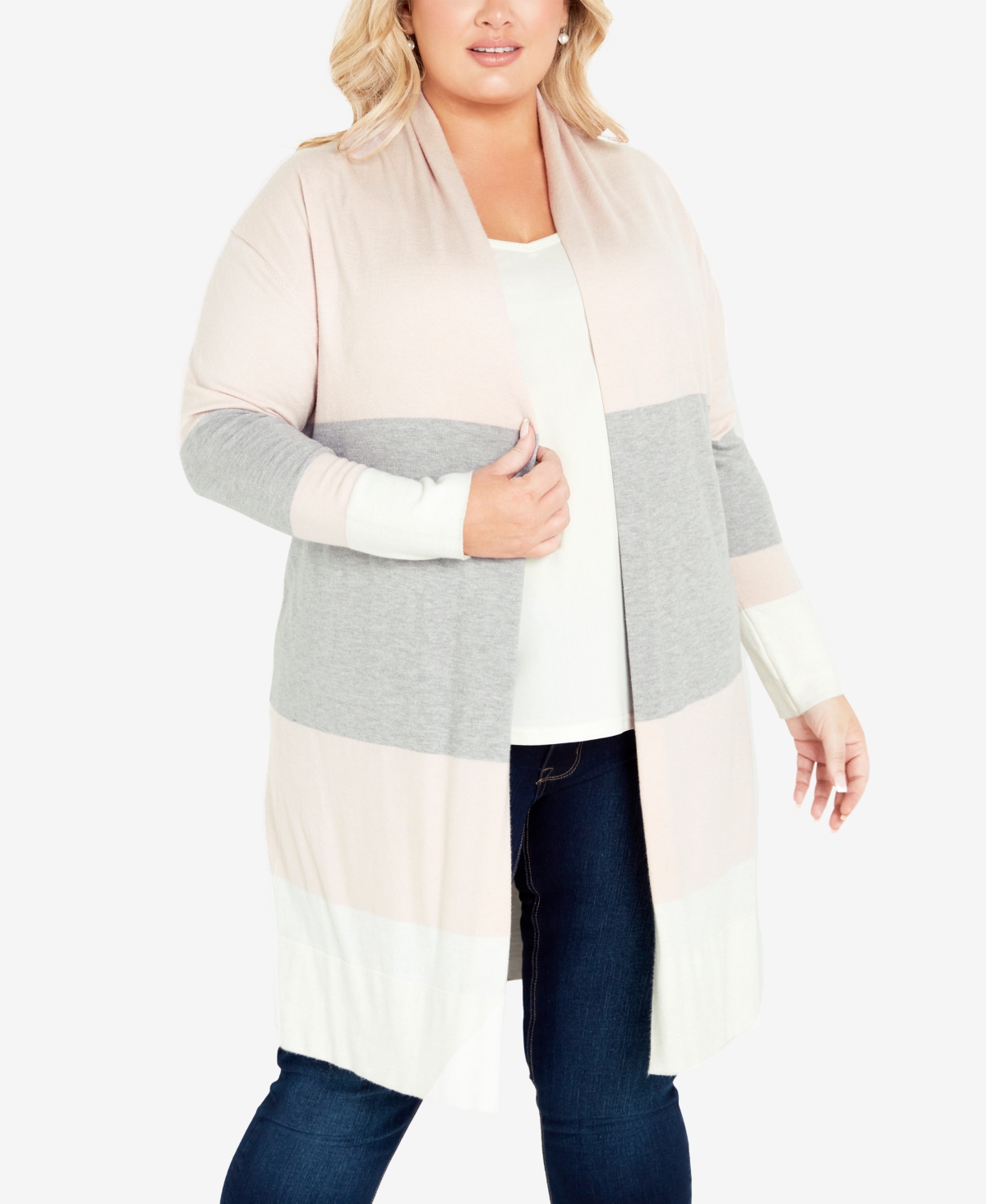 Avenue Plus Size Keelyn Colorblock Cardigan Sweater In Blush