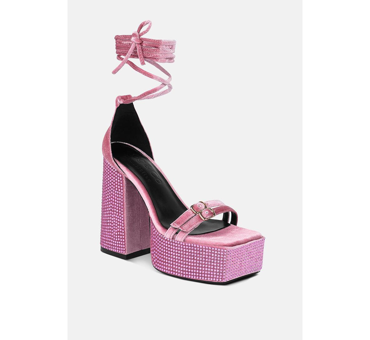 Firecrown Women's Rhinestone Platform High Block Sandals