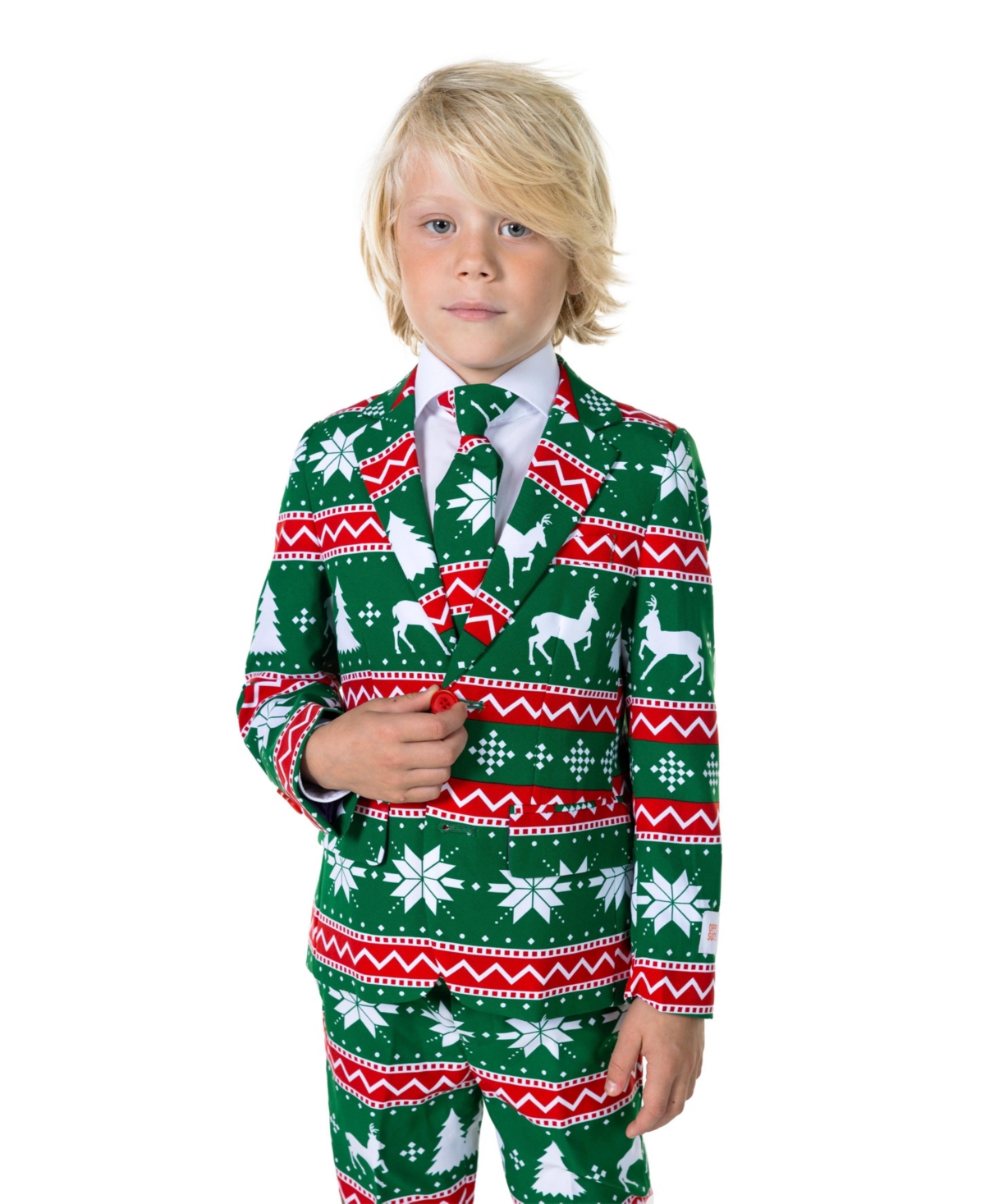 OppoSuits Little Boys Festive Christmas Party Outfit Including Blazer, Pants and Tie Suit Set